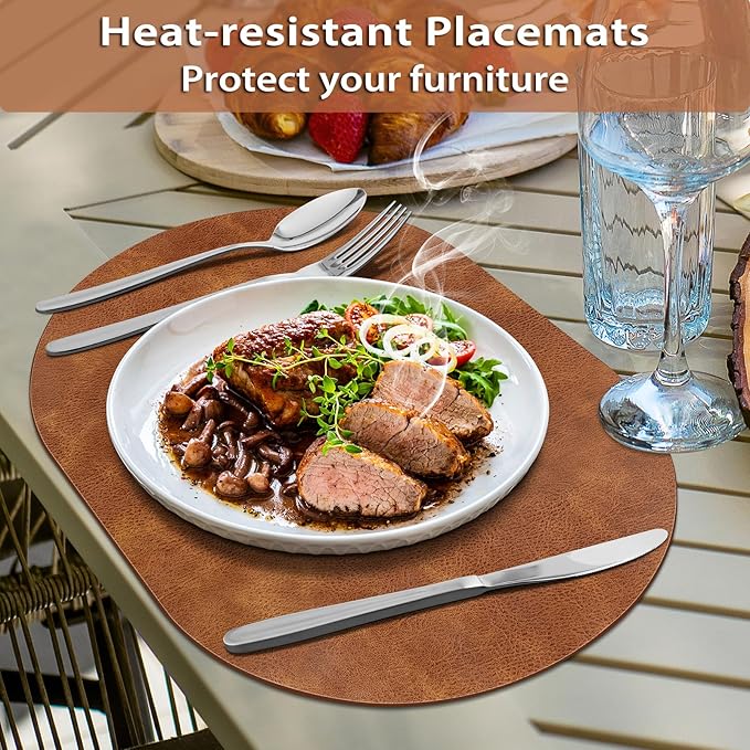 ADRIMER Placemats, Heat Resistant Oval Placemats Set of 6 Washable 12 x 17 Inch, Waterproof Table Mats, Wipeable Pu Place Mats for Kitchen, Dining Room, Turmeric Brown - Image 2