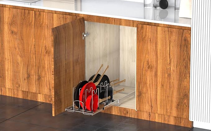 Pots and Pans Pull Out Organizer Under Cabinet, Adjustable Slide Out Pan and Pot Lid Rack Holder, Wire Dividers Kitchen Organization And Storage, Full-Extension Rail 12" W X 20" D - Image 6