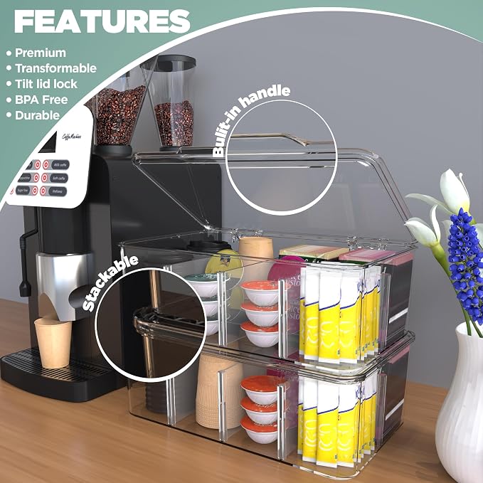 Utopia Home Tea Bag Organizer with Lids, Stackable Tea Box, 1 Pack, Clear | Partition Organizers with Lids For Drawers, Countertops, Fridge, Kitchen, Snack & Spice Organization - Image 8