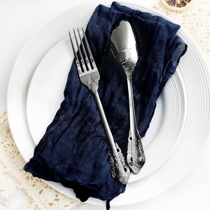 60 Pack Navy Blue Cheesecloth Napkins Washable Set of 60 Navy Blue Cloth Napkins 21x21 Inches Rustic Boho Cotton Gauze Dinner Table Napkins for Wedding Bridal Baby Shower Summer Party Table Decor - Image 7