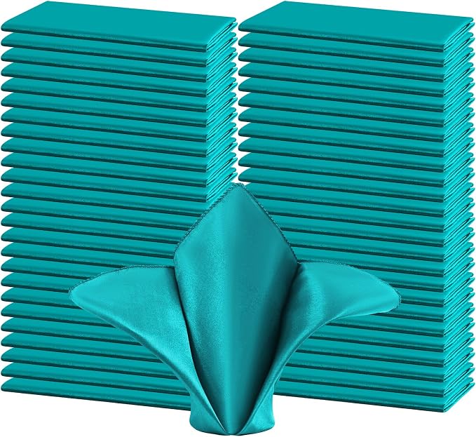 50 PCS Turquoise Square Satin Cloth Napkins, 20 X 20 Inch | Soft Smooth, Washable Reusable, Silk Dinner Table Napkins Bulk, for Weddings Parties Banquets Dining and Restaurants by FXKS