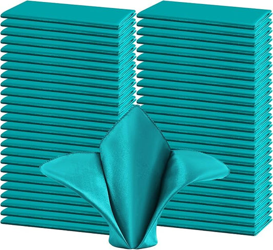 50 PCS Turquoise Square Satin Cloth Napkins, 20 X 20 Inch | Soft Smooth, Washable Reusable, Silk Dinner Table Napkins Bulk, for Weddings Parties Banquets Dining and Restaurants by FXKS