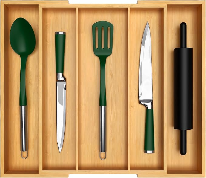 ROYAL CRAFT WOOD Luxury Bamboo Kitchen Drawer Organizer - Expandable Utensil Organizer for Drawer - Multi-Use Drawer Organizer Set - Image 2
