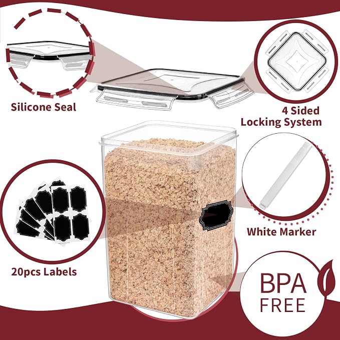 PRAKI 10 PCS Flour Sugar Storage Containers for Organizers and Storage | BPA Free, Airtight Food Storage Containers with Lids for Sugar, Flour, Baking Supplies, Versatile Kitchen Containers, Black - Image 3