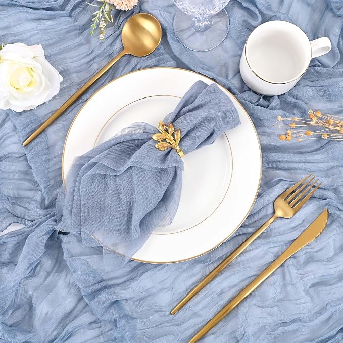 Dusty Blue Cheesecloth Napkins - Bulk Set of 100, 20x20 Inch Washable and Reusable Boho Cotton Gauze Cloth Napkins for Weddings, Bridal Girl Baby Shower, Party and Banquet - Image 4