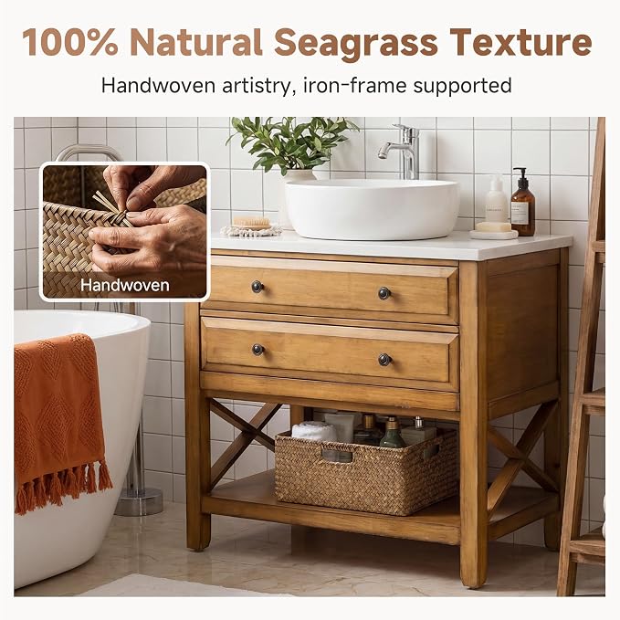 StorageWorks Large Wicker Baskets for Storage, Woven Baskets for Storage | Seagrass, Pantry Shelves, Kitchen Closet, Laundry, Bathroom, Table, Decorative, Book, Towel, Blanket, Toy, Medium, Handle - Image 5