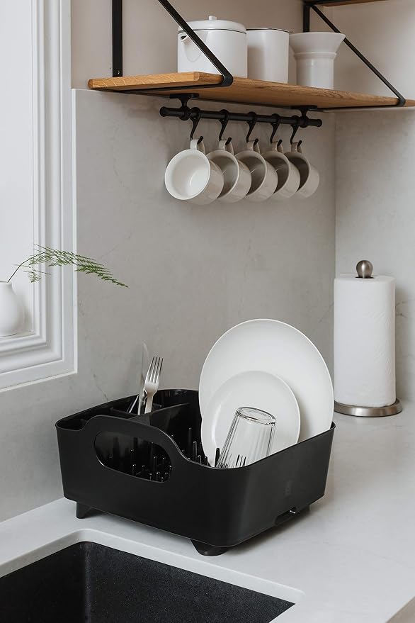 Umbra Tub Dish Drying Rack – Lightweight Self-Draining Dish Rack for Kitchen Sink and Counter at Home, RV or Motorhome, Smoke, Black (330590-582) - Image 6