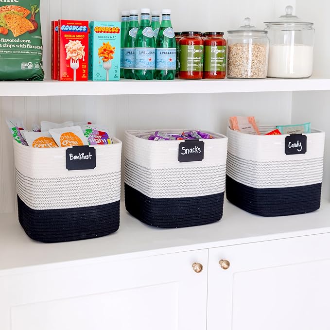 NaturalCozy Storage Cubes 11 Inch Cotton Rope Woven Baskets for Organizing, 3-Pack | Cube Storage Bin | Square Storage Baskets for Shelves Organizer, Classroom, Kids Toy Bins, Closet, Baby Nursery - Image 4