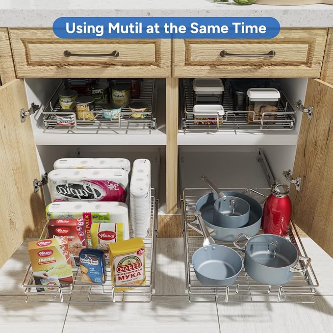 ROOMTEC Pull Out Cabinet Organizer, Cabinet Pull Out Shelves 30" W x 21½" D, Heavy Duty Cabinet Drawers Slide Out Kitchen Cabinet Organizers Storage Shelf - Image 6