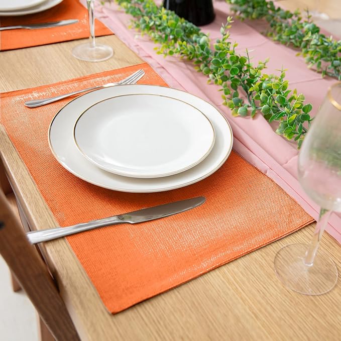 Linen Placemats Set of 8, Machine Washable, Heat Resistant, Wrinkle Free, Thick Polyester Kitchen Place Mats for Dining Table (Orange) - Image 6