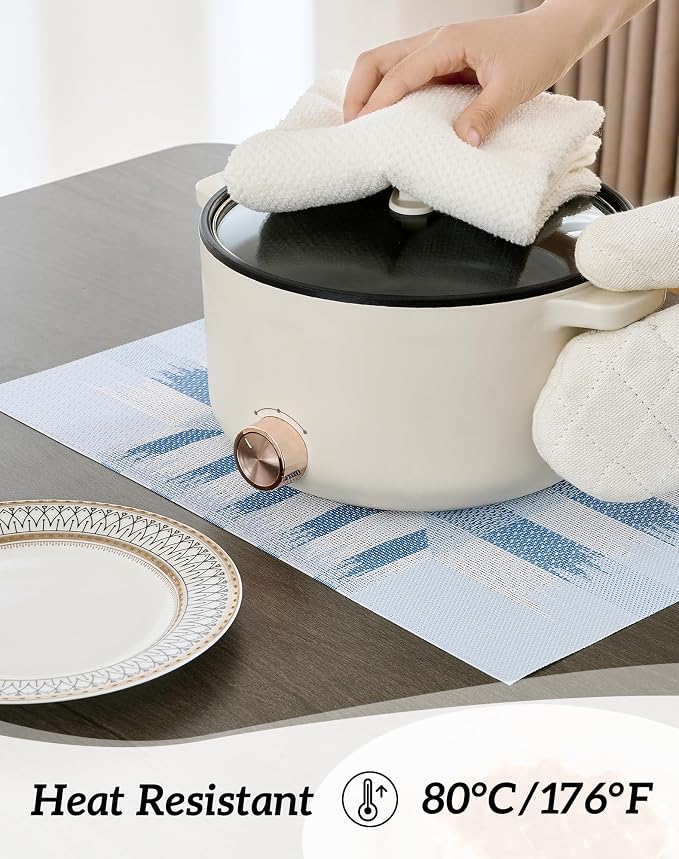 Leetaltree Geometric Print Blue Placemats Set of 6 - Heat Resistant Non-Slip Place mats for Dining Table, Washable Durable PVC Vinyl Woven Table Mats (Geometric Blue, 6) - Image 4