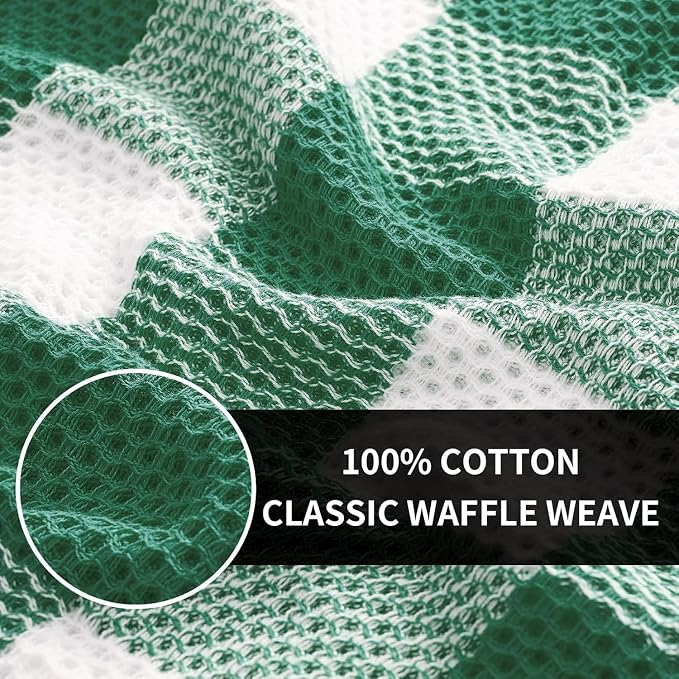 Homaxy Kitchen Towels and Dishcloths Set, Set of 12, White & Dark Green | Bulk Cotton Waffle Weave Check Plaid Kitchen Towels, Super Soft and Absorbent Dish Cloths, 12 x 12 and 13 x 28 Inches - Image 4
