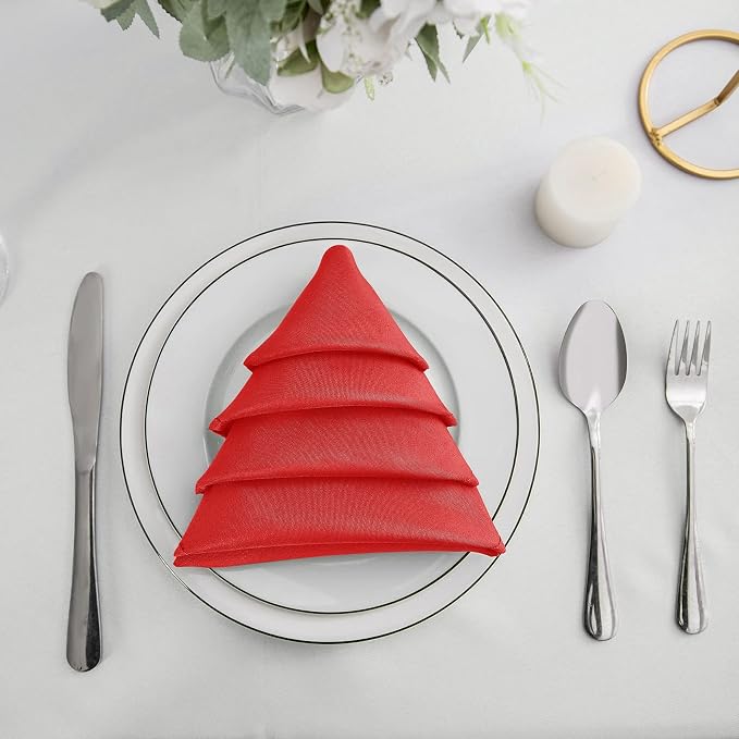 25pcs Polyester Cloth Napkins - 20 x 20 inch Red Washable Dinner Napkins with Hemmed Edges for Restaurant/Wedding/Hotel(25,Red) - Image 4