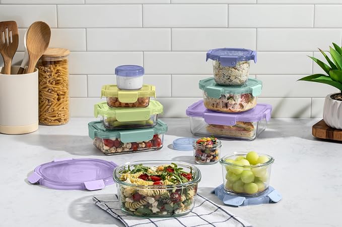 Ello Color Lock Glass Meal Prep Sets Leak-Proof Glass Food Storage Containers with Airtight BPA-Free Plastic Lids, Dishwasher, Microwave, and Freezer Safe - Image 2