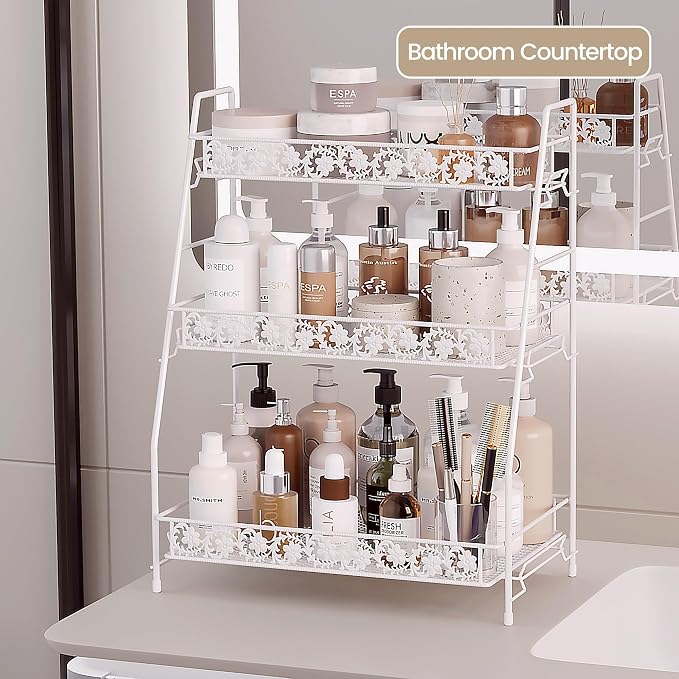 3 Tier Shelf Storage Rack Organizer for Countertop Spice Racks | Organiztion for Bathroom Countertop Shelf for Spice Racks Snacks Full Metal - Image 3
