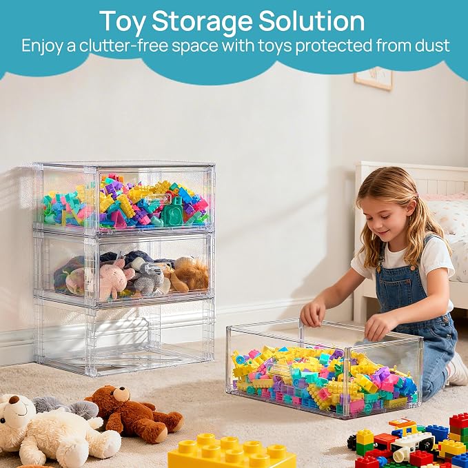 Vtopmart 4 Pack Large Clear Stackable Storage Drawers 23QT | Easily Assemble Plastic Closet Storage Bins, Dust-Proof UnderBed Organizer for Clothing, Sweater Organization - Image 2