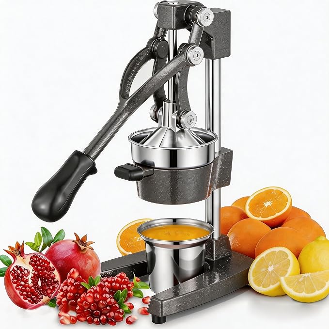 Commercial Heavy Duty Cast Iron Hand Press Manual Orange Citrus Lemon Lime Grapefruit Pomegranate Fruit Juice Squeezer Machine with Stainless Steel Cup Grey by Gowintech