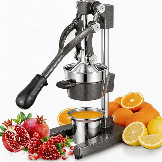 Commercial Heavy Duty Cast Iron Hand Press Manual Orange Citrus Lemon Lime Grapefruit Pomegranate Fruit Juice Squeezer Machine with Stainless Steel Cup Grey by Gowintech