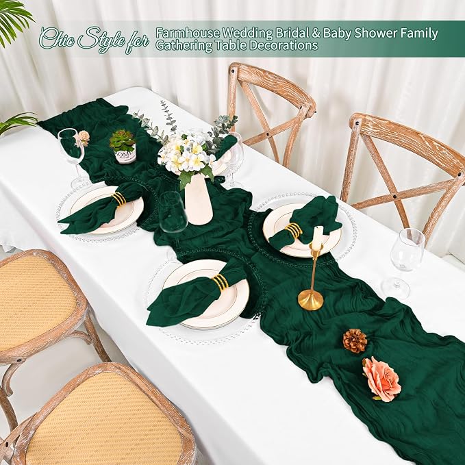 100 Pack Emerald Green Napkins 20x20Inch Cheesecloth Napkins | Elegant Cloth Napkins for Table, Washable Rustic Boho Gauze Napkins, for Wedding Party Bridal Baby Shower Christmas Decor - Image 5