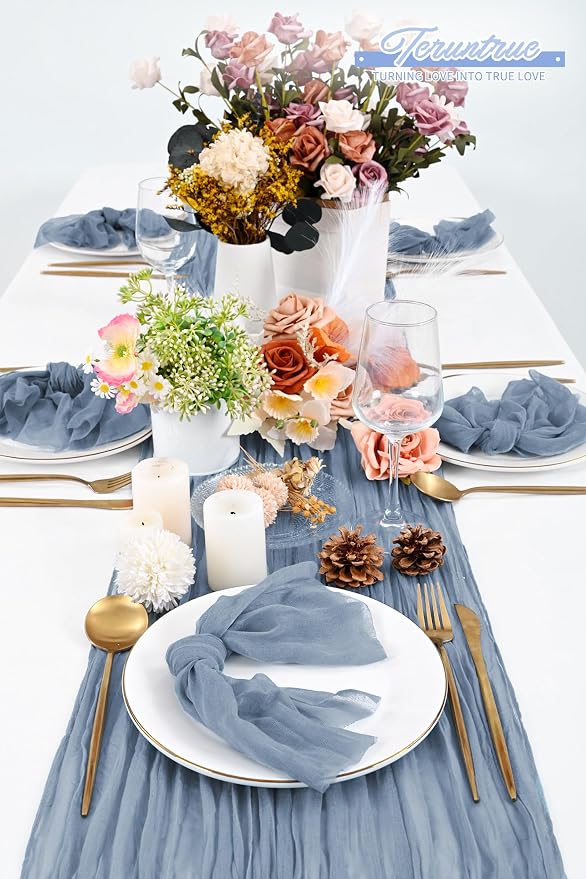 100 Pieces Cloth Napkins Dusty Blue Dinner Cheesecloth Napkins for Wedding,Wrinkled Cloth Napkins Bulk for Home Party Rustic Table Decoration, 17 x 17 Inch - Image 6