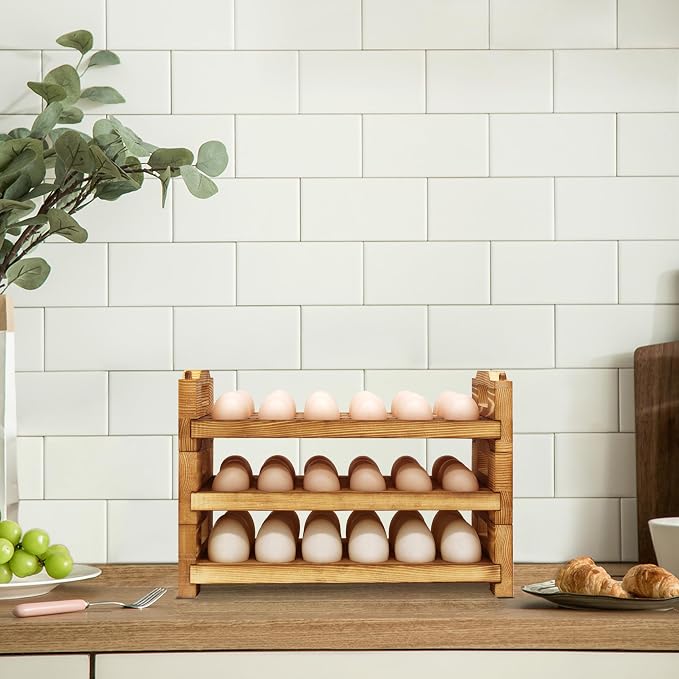 Wooden Egg Holder Countertop Fresh Egg Holders Firewood Egg Collecting Rack for Gathering Fresh eggs, Stackable with 54 eggs, Home Kitchen Organizer, Set of 3 PCS - Image 7