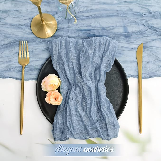 fani 100 Pack Gauze Cheesecloth Napkins, 20 x 20 in, Dusty Blue | Wrinkled Table Napkins, Soft Cotton, Rustic Decorative, Weddings, Party, Dinner Table, Everyday Use - Image 5