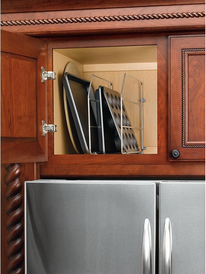 Rev-A-Shelf 12" Bakeware and Tray Divider for Wall/Base Cabinets, Baking & Cookie Sheet Organizer, Min Opening Width of 3", Chrome, 597-12CR-2-1 - Image 2