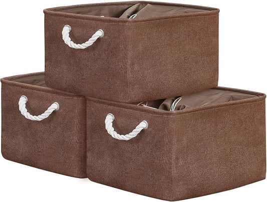 Organization and Storage Basket for Organizing - 17x14x10 inch 3 Pack Fabric Storage Cubes, Collapsible Storage Bins for Shelves Closet Organizer Toy Gift Cloth (Brown) by TheWarmHome