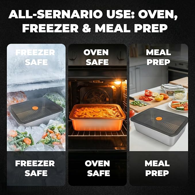 Stainless Steel Food Storage Containers, Silver, 3-Piece Set | Airtight with Vacuum Seal, Stackable Rectangular, BPA-Free Lids, For Meal Prep and Leftovers Storage, Deep - 3.3'' Height - Image 6