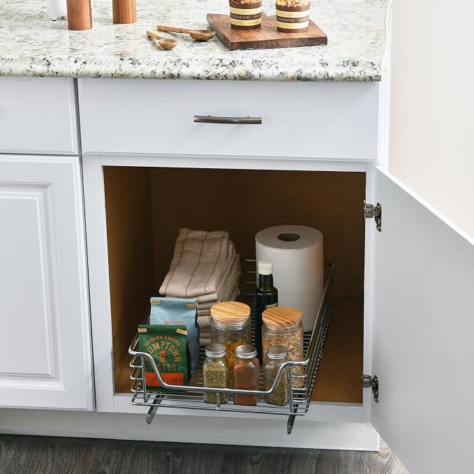 Household Essentials Chrome-Plated Steel Pull-Out Basket Organizer - Image 2