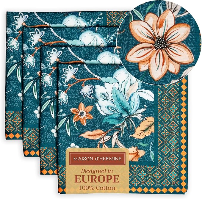 Maison d' Hermine Cloth Napkins Set of 4 Reusable 100% Cotton (20" x 20") | Everyday Square Napkins Cloth Washable Dinner Wedding Restaurant Kitchen Thanksgiving Christmas - Luxury Loft - Dark Teal by MaisondHermine