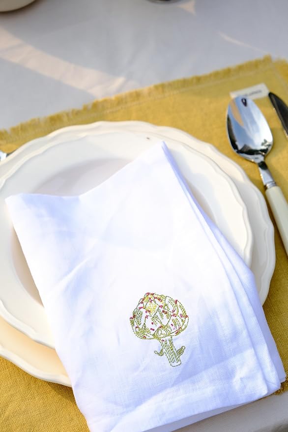 White Linen Napkins Set of 4-100% Pure Linen Embroidered Dinner Napkins 19 x 19 Inch for Spring, Summer Memorial Day - Botanical Embroidery (Garden Harvest Collection) - Image 4