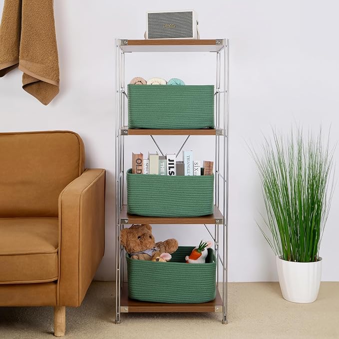 MiniArk Large Storage Baskets for Organizing, 17 x 13 x 7.5” Closet Shelf Baskets for Clothes Blanket Towels, Baby Nursery, Toy Bins Box, Woven Rope Baskets, 4 Packs Green - Image 4