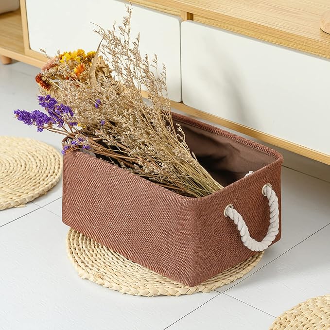 Fabric Storage Basket for Home, Shelf, Closet - Canvas Bin for Dog Toys and Baby Items (Brown, 1 Pack, 13.8L9.8W6.7H) - Image 2