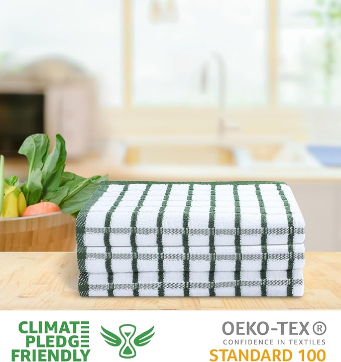 Urban Villa Kitchen Towels Cotton Dish Towels 20”x30” (Set of 3) Green Wht - Image 3