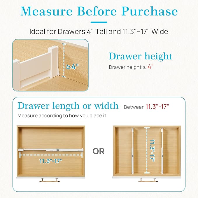 Vtopmart Drawer Dividers for Clothes 8 Pack, Adjustable 4" High Expandable from 11.3"-17" Dresser Drawer Organizer, Plastic Drawers Separators for Dresser, Baby Clothes, Kitchen and Office Storage - Image 7