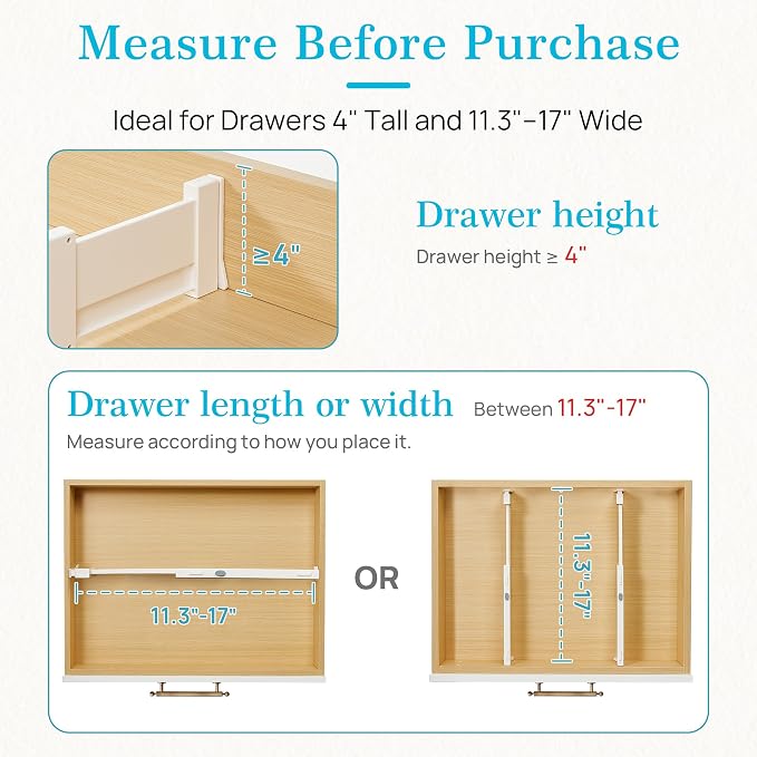 Vtopmart 12 Pack Drawer Dividers for Clothes, 4" High 11.3"-17" Adjustable Expandable Dresser Drawer Organizer, Plastic Drawers Separator for Dresser, Baby Clothes, Underwear, Kitchen & Office Storage - Image 7