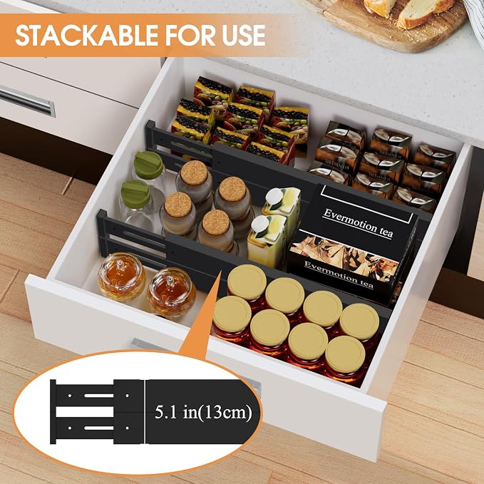 Bamboo Drawer Dividers, Adjustable Drawer Organizers, Fits 17.6–21" Drawers | 2.5" High, 6 Pack Expandable Drawer Separators for Kitchen, Nursery, Dressers & Office Storage, Black - Image 5