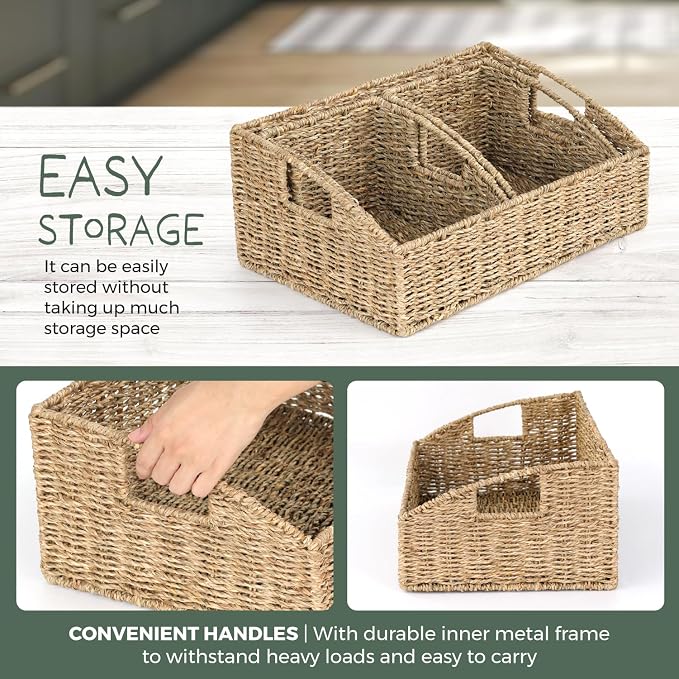 Set of 3 Handwoven Storage Baskets – Decorative Natural Wicker Organizer Bins with Built-in Handles for Bathroom, Kitchen, Pantry, Nursery, Closet, Laundry, Living Room, and Home Use - Image 3