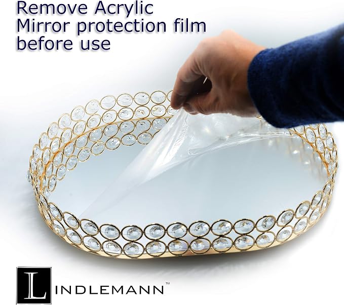 Crystal Vanity Tray Decorative Mirrored Dresser Perfume Trays for Makeup Cosmetic Storage Jewelry Trinket Storage Organizer for Bathroom Countertop Home Décor (Oval, 14x10in, Gold) - Image 7