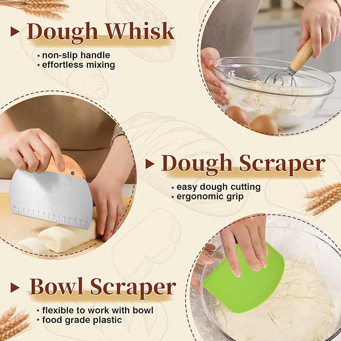 Banneton Bread Proofing Basket Set, 9" Round & 10" Oval Sourdough Bread Baking Supplies, Sourdough Starter Kit, Bread Making Tools Gift Set for Beginner Professional Bakers - Image 4