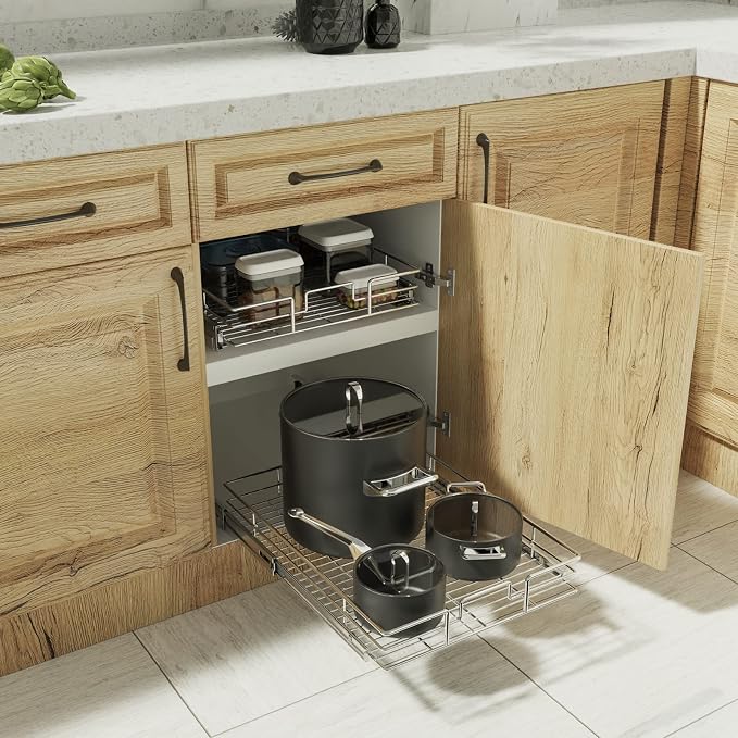 ROOMTEC Pull Out Cabinet Organizer, Cabinet Pull Out Shelves 14½" W x 21½" D, Heavy Duty Cabinet Drawers Slide Out Kitchen Cabinet Organizers Storage Shelf - Image 7