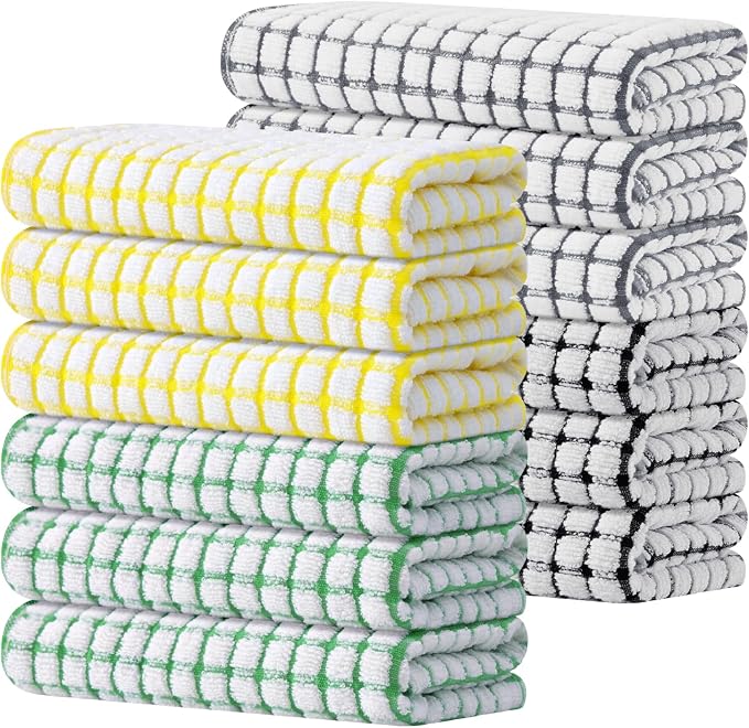 Kitinjoy Cotton 12 Pack Terry Kitchen Towels, Multi-Colored | 16 x 25 Inches Super Soft and Absorbent Dish Towels, Quick Drying hand towels for kitchen Drying by Kitinjoy