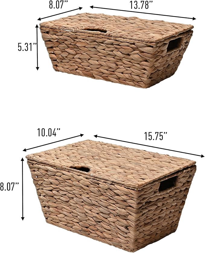 happimess Wilder Hyacinth Storage Baskets with Lids 16", Natural, Set of 2 | Farmhouse Style, Woven Wicker, Built-in Handles, Metal Frame Construction, Nesting For Easy Organization, Rectangular - Image 2