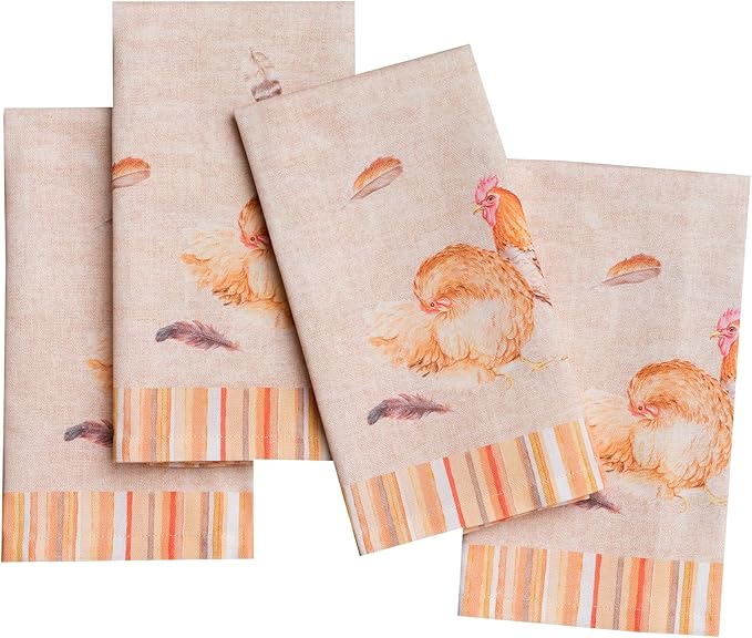Maison d' Hermine Cloth Napkins Set of 4 Reusable 100% Cotton (18" x 18") | Everyday Square Napkins Cloth Washable Dinner Party Wedding Restaurant Hotel Kitchen Spring Summer - Barnyard Rooster by MaisondHermine