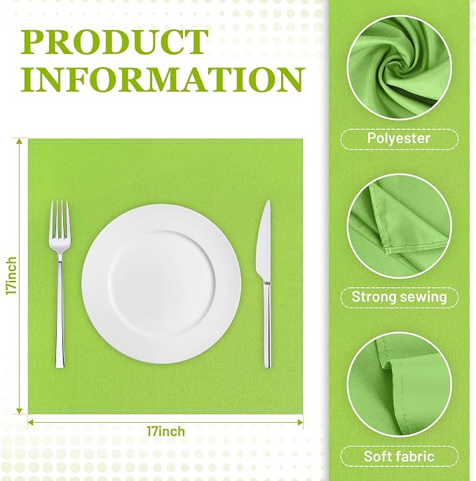 SuperO Set of 40 Cloth Napkins 17 x 17 Inch, Polyester Solid Washable Dinner Napkins with Hemmed Edges,Great for Restaurant, Wedding and Party(Apple Green) - Image 3