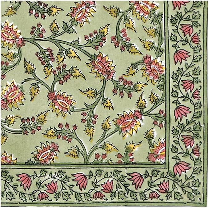 20x20 Inches Cotton Napkins Set of 4, Green Red, Washable Hand Block Printed Reusable Cloth Napkins for Dinning, Party, Wedding, Home Decor Fall - Image 3