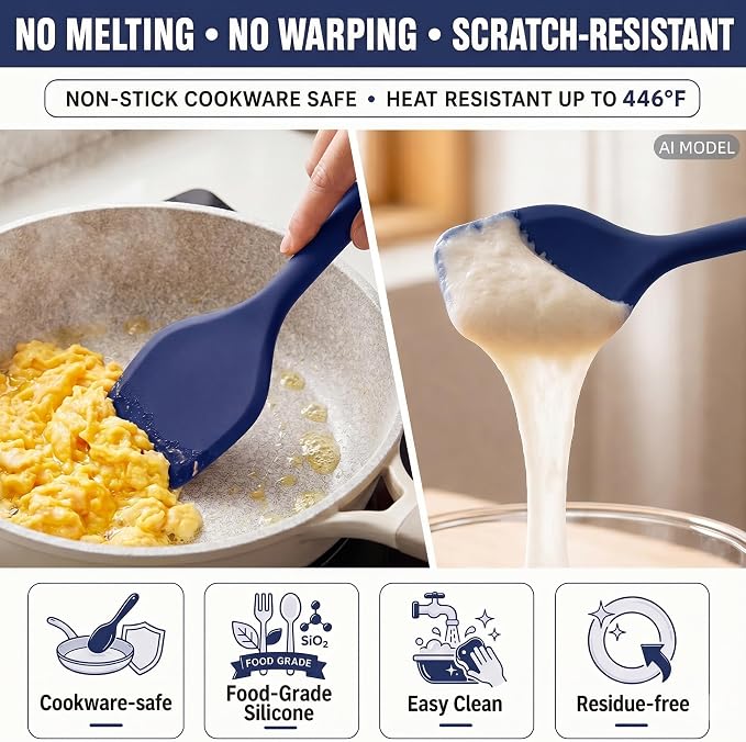 Kitchen Utensils Set,9 PCS Silicone Cooking Utensils Set Spatula Set,Tongs,Spoon,Whisk,Brush,Dishwasher Safe Kitchen Gadgets for Non-Stick Cookware,Home Essential，Kitchen Appliances(Navy Blue) - Image 5