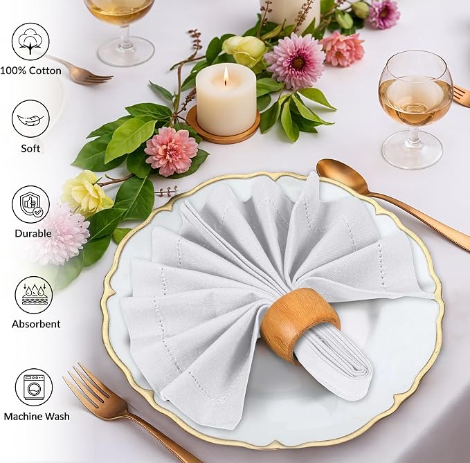 Ruvanti Cloth Napkins Set of 12, 100% Cotton High GSM 18x18 Inches, Hem Stitched Corners, Soft, Washable, Highly Durable & Absorbent, Perfect for Parties, Christmas, Thanksgiving Dinners – White - Image 3