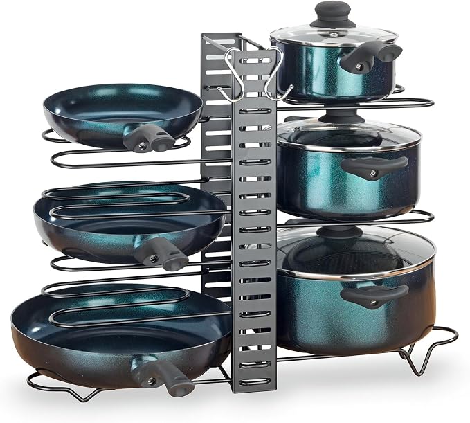 3-in-1 Pot and Pan Stand, Adjustable, Space-Saving, Holds up to 8 Pots, Pans and Lids, for Kitchen Cabinets from 60 cm Wide, Metal, 54.5 x 42 x 20 cm - Image 2